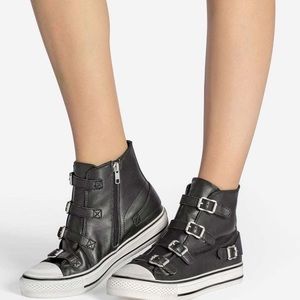 Ash Leather Buckle High Top Sneakers